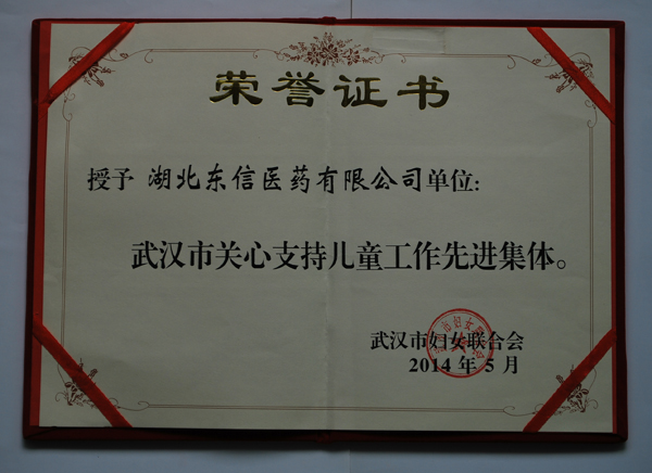 湖北东信医药荣获武汉市“关心支持儿童工作先进集体”